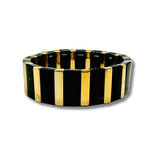 Sleek Black and Gold Enamel Stretch Bracelet