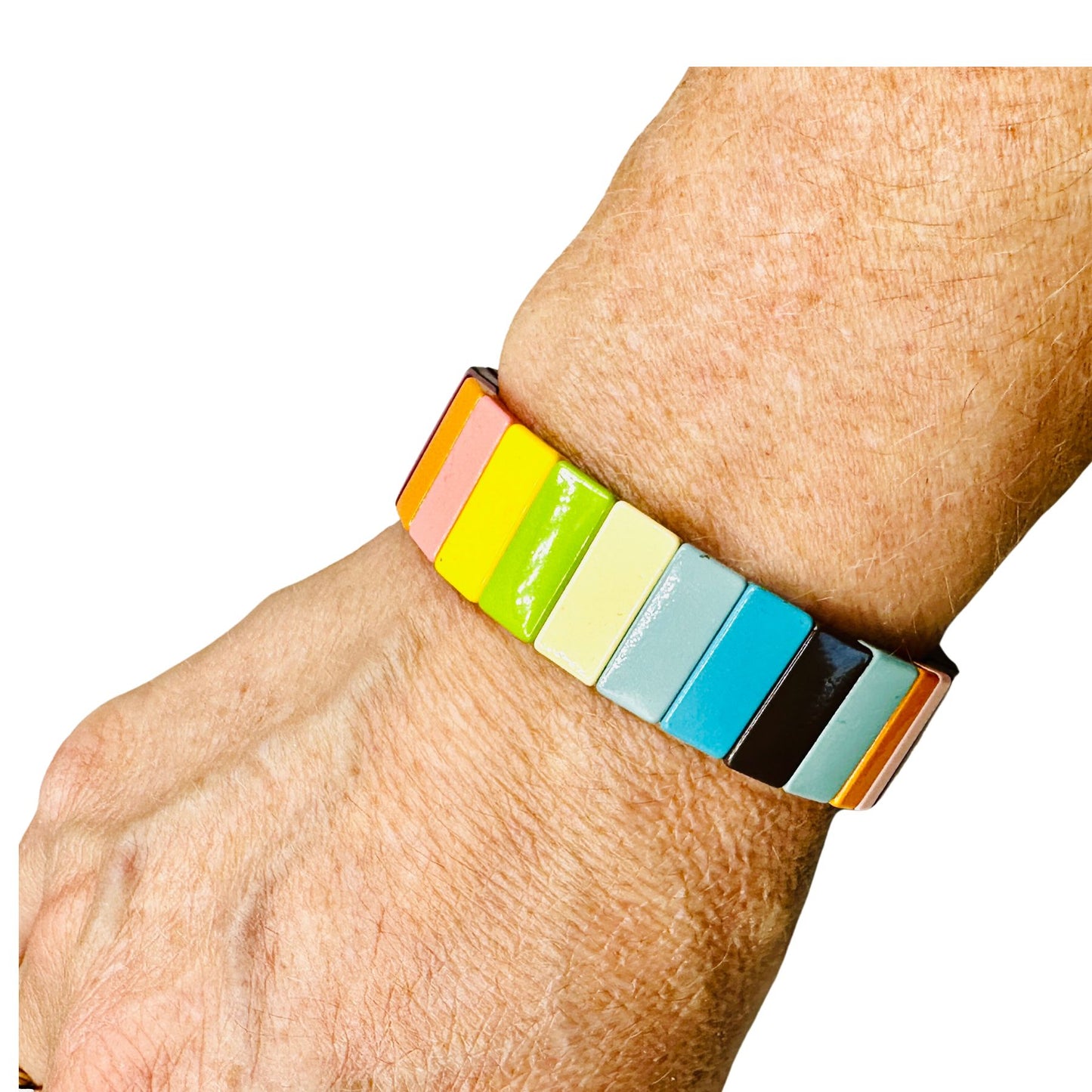 Fun and Fabulous Rainbow Enamel Stretch Bracelet