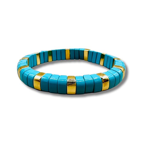 Turquoise and Gold Curved Stretch Bracelet