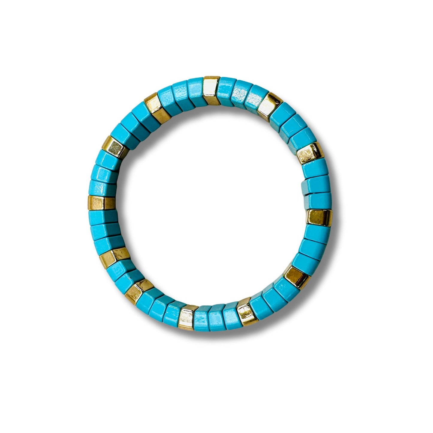 Turquoise and Gold Curved Stretch Bracelet