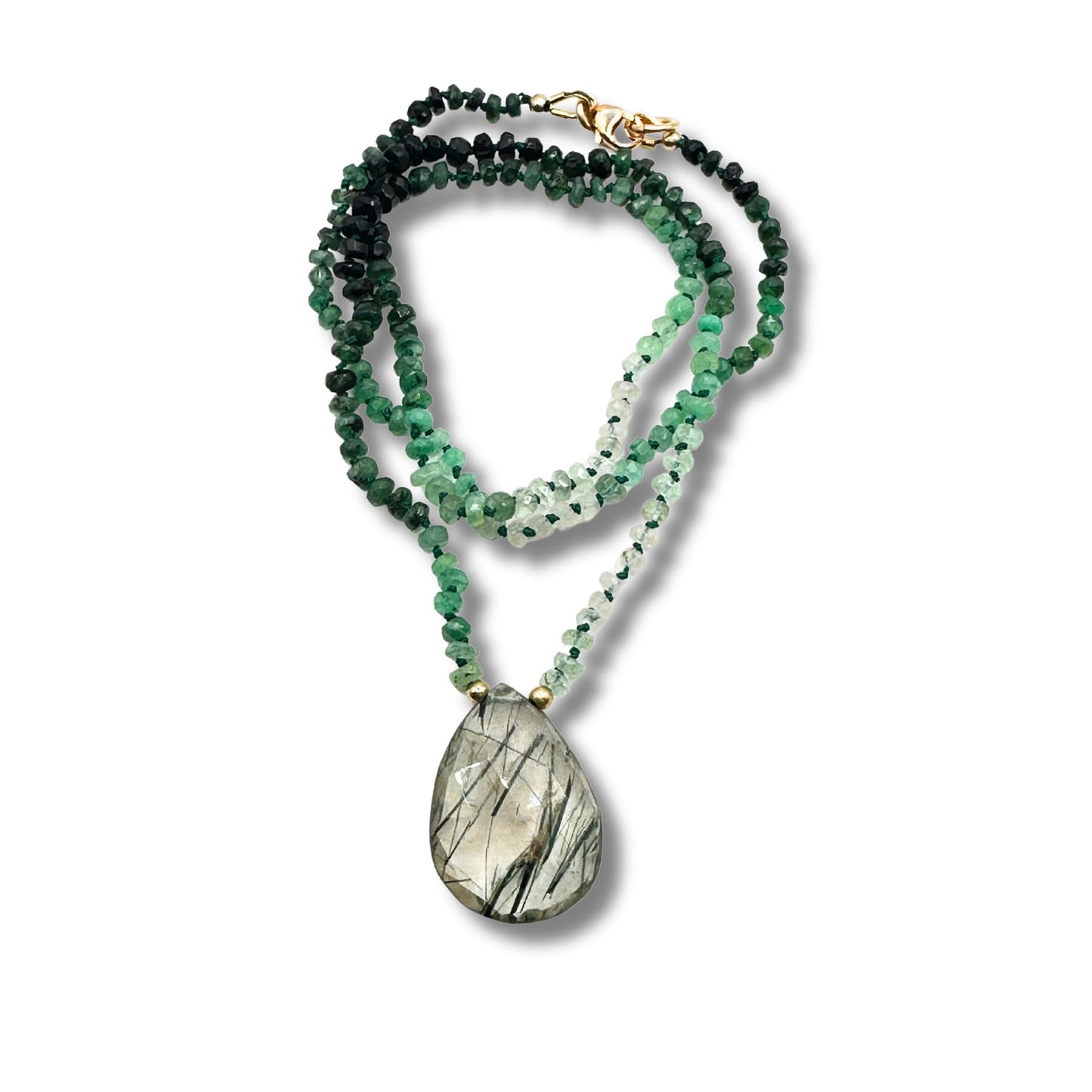 Hand Knotted Emerald Moon Crystal Quartz Necklace