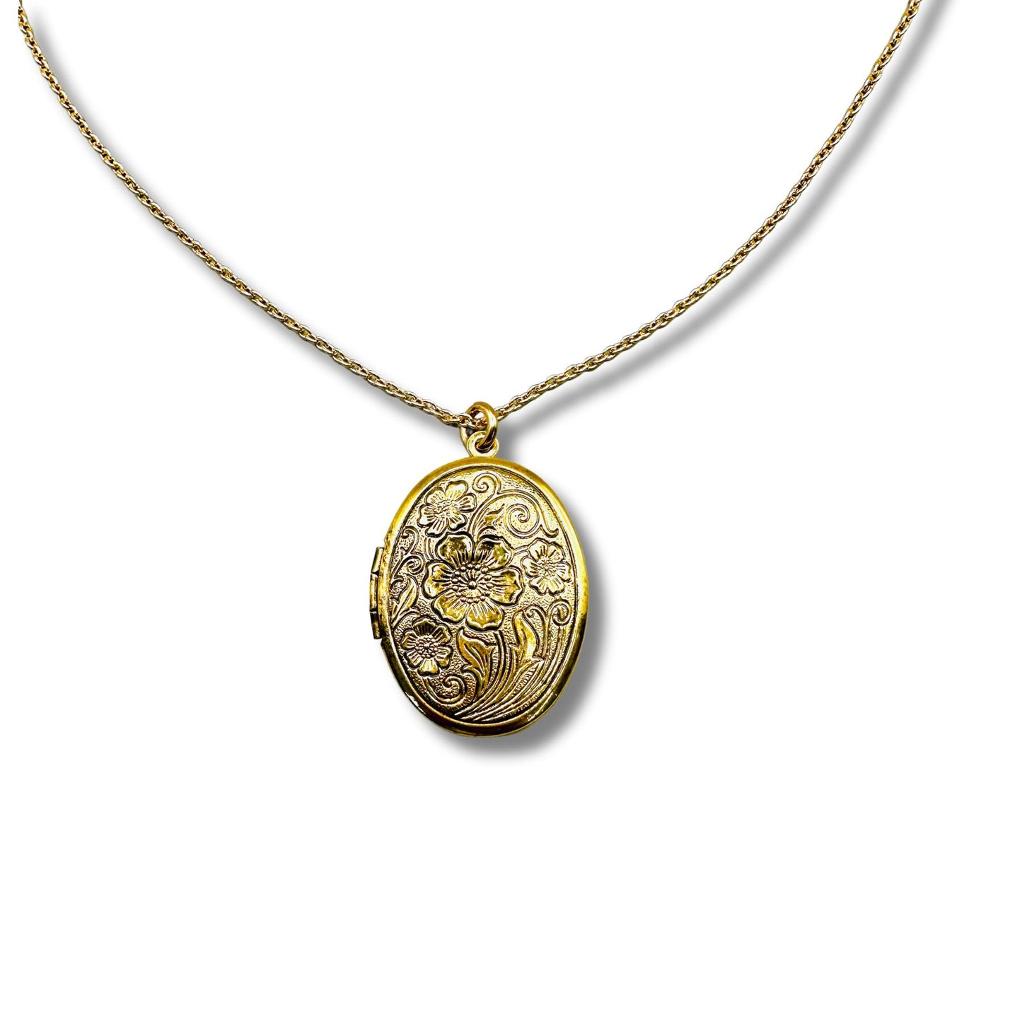Floral Carrie Oval Locket Necklace
