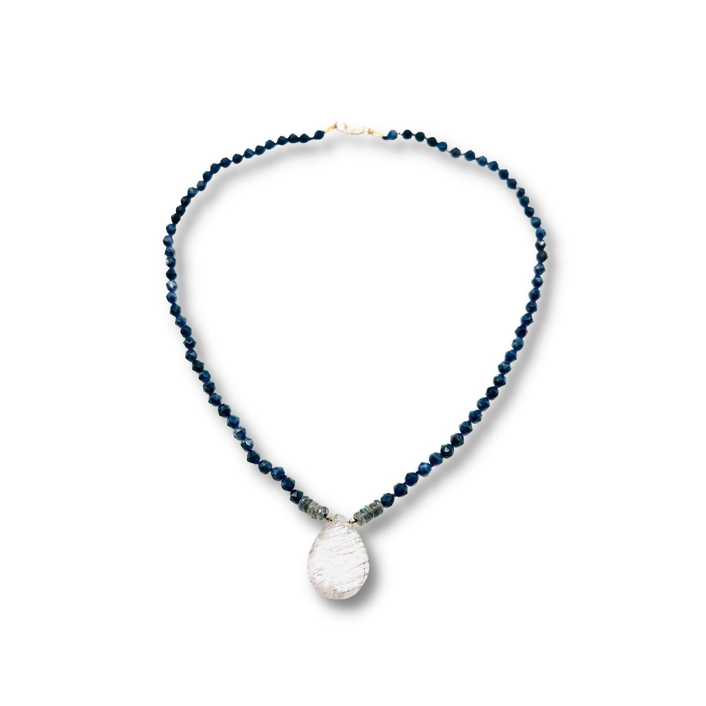 Hand Knotted Sodalite, Labradorite Full Moon Crystal Quartz Necklace