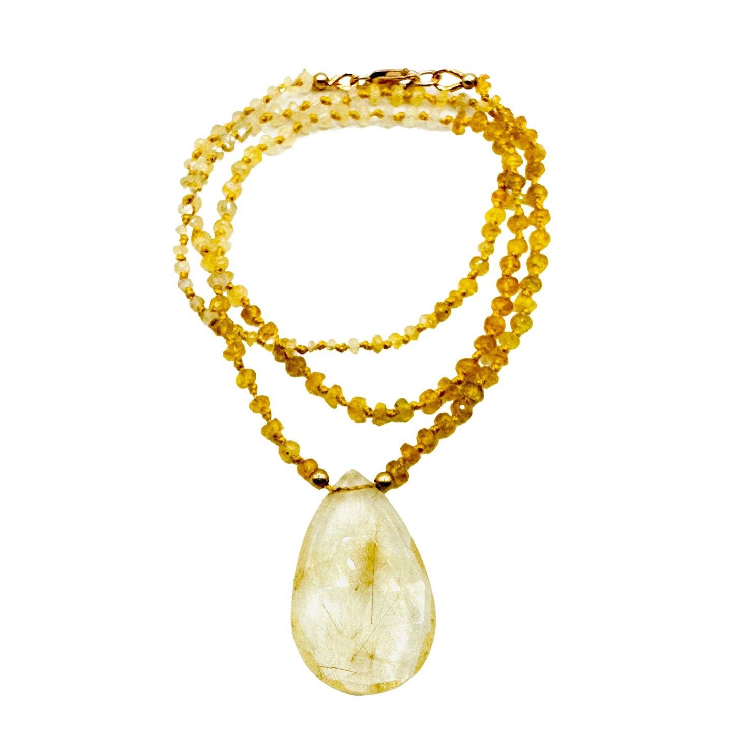 Hand Knotted Yellow Ombre Sapphire Full Moon Crystal Quartz Necklace