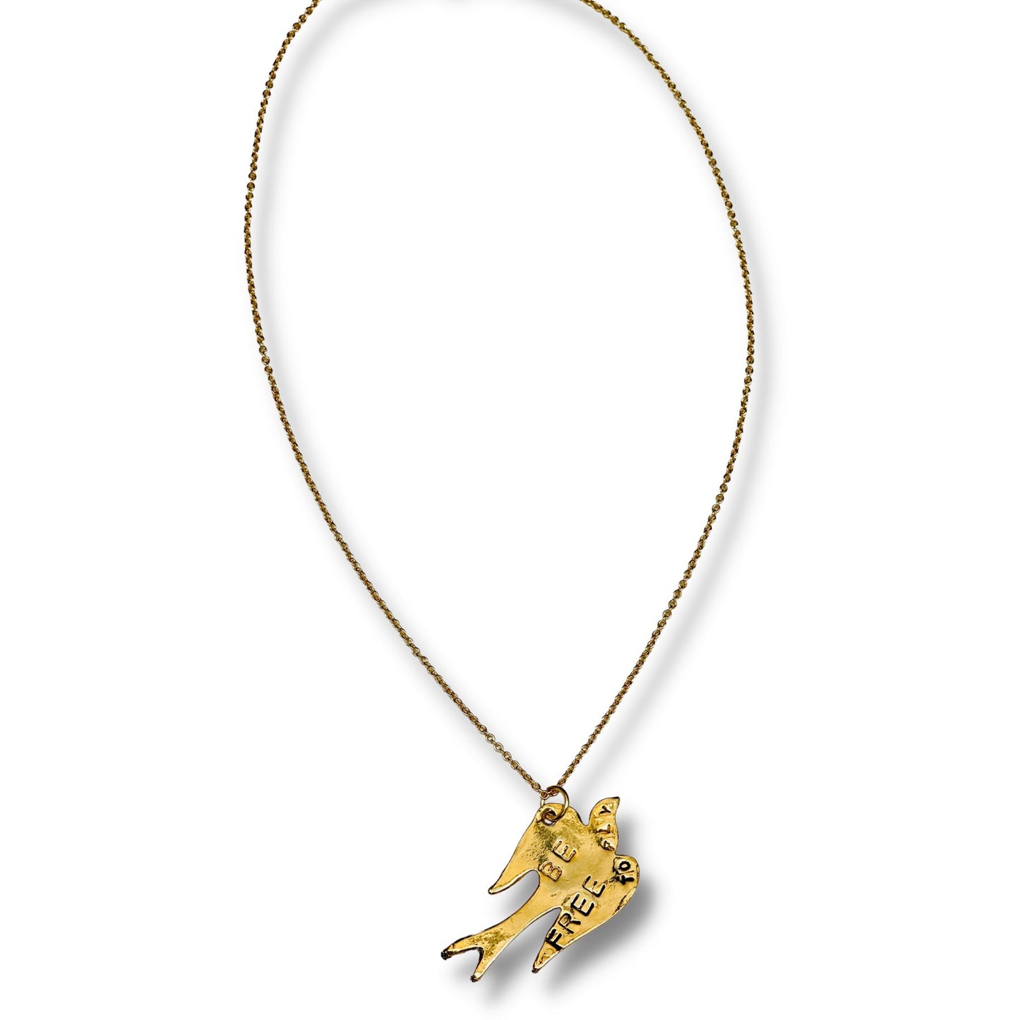 Be Free To Fly Hand Stamped Bird Pendant Necklace