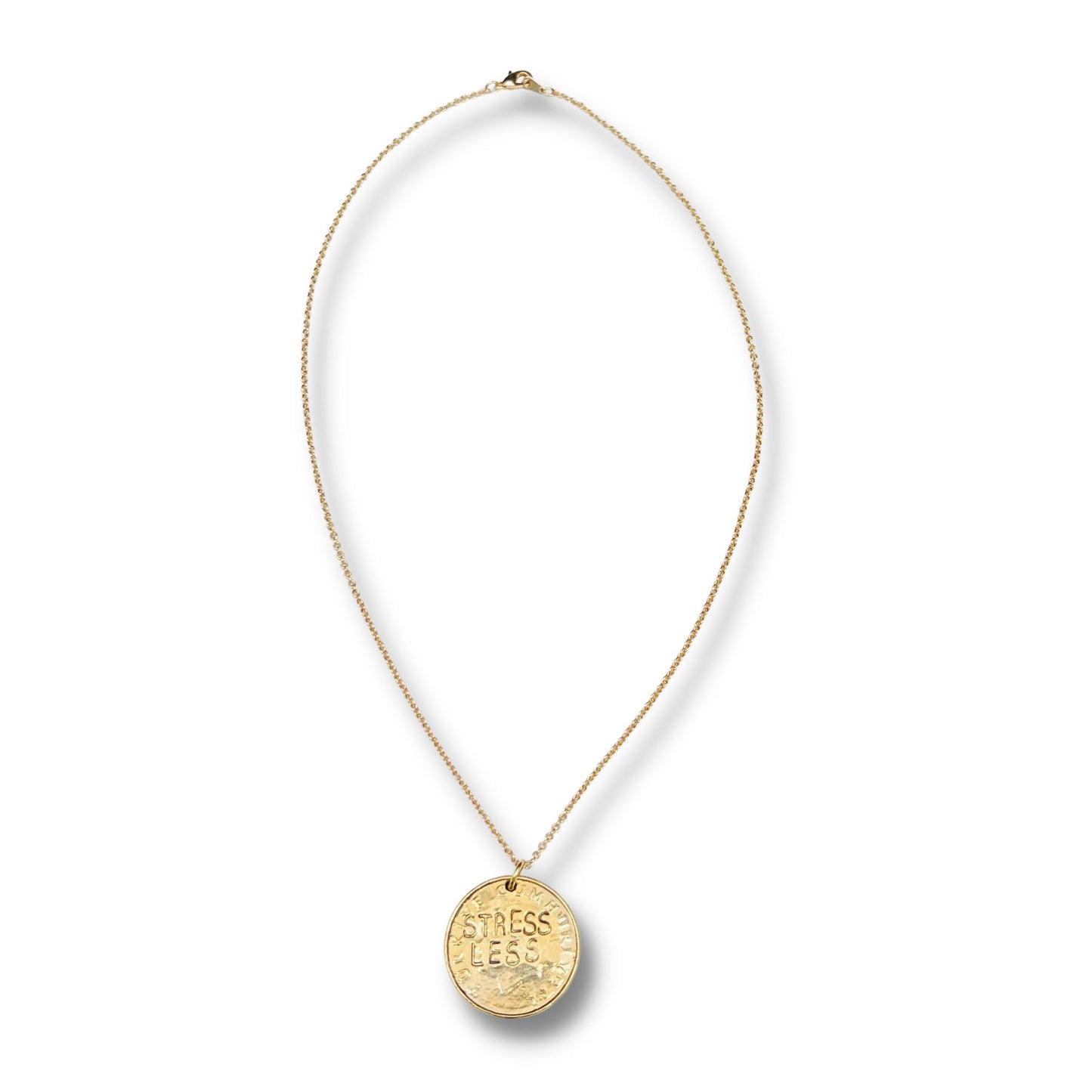 Stress Less/Don't Panic Hand Stamped Pendant Necklace