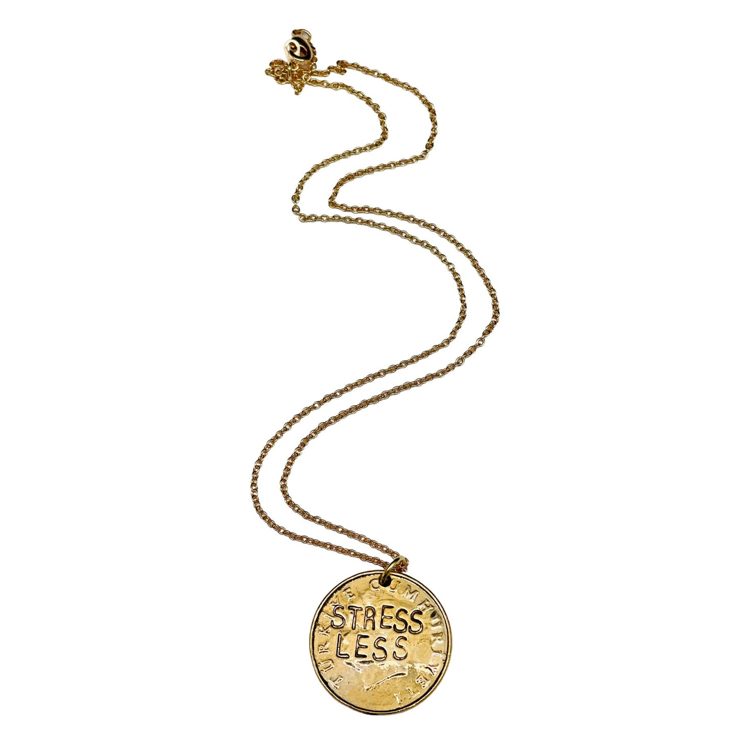Stress Less/Don't Panic Hand Stamped Pendant Necklace