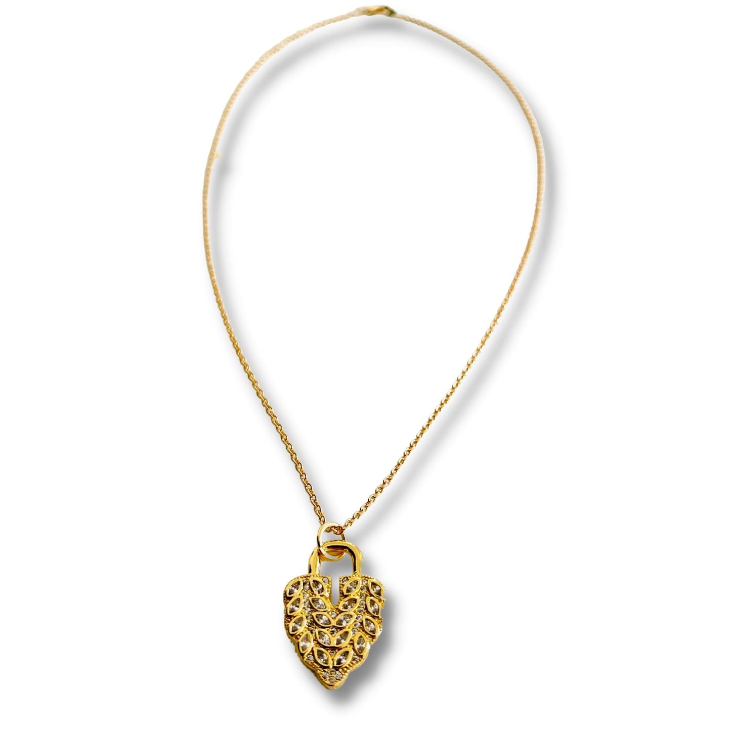 Heart Diamond Cubic Zirconia Stone Lock Necklace