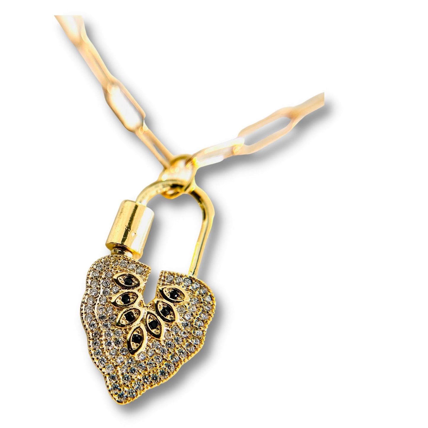Cubic Zirconia Diamond Strength, Love and Health Lock Necklace