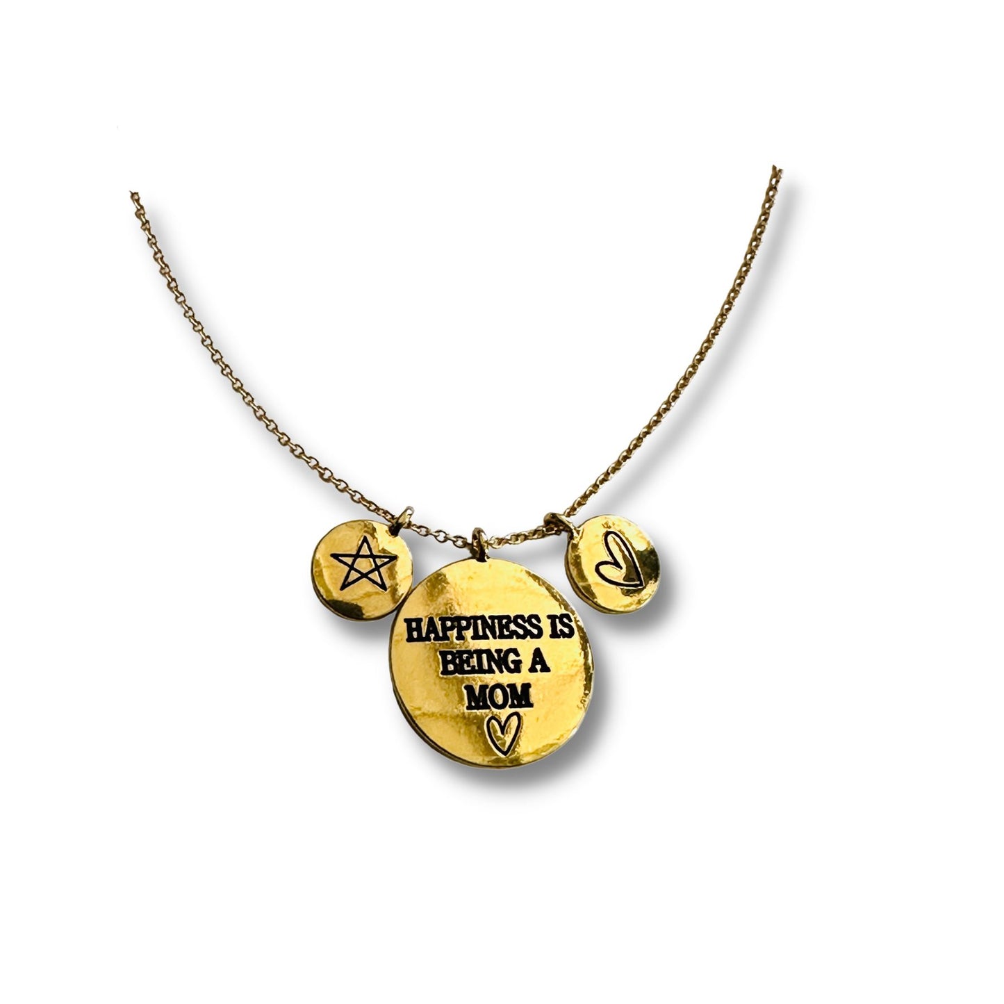 Happiness Is Being a Mom Engraved Family Keepsake Disc Necklace
