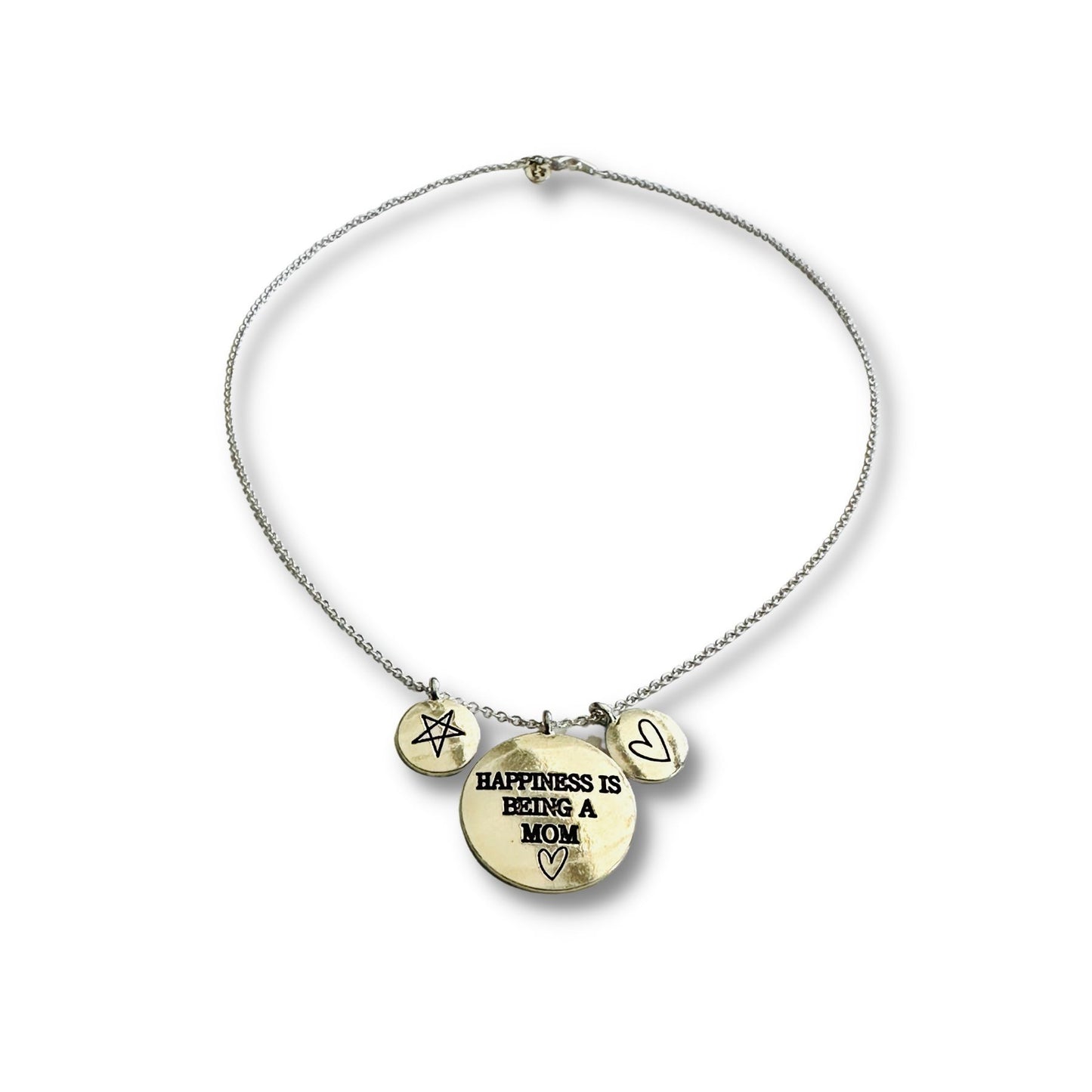 Happiness Is Being a Mom Engraved Family Keepsake Disc Necklace