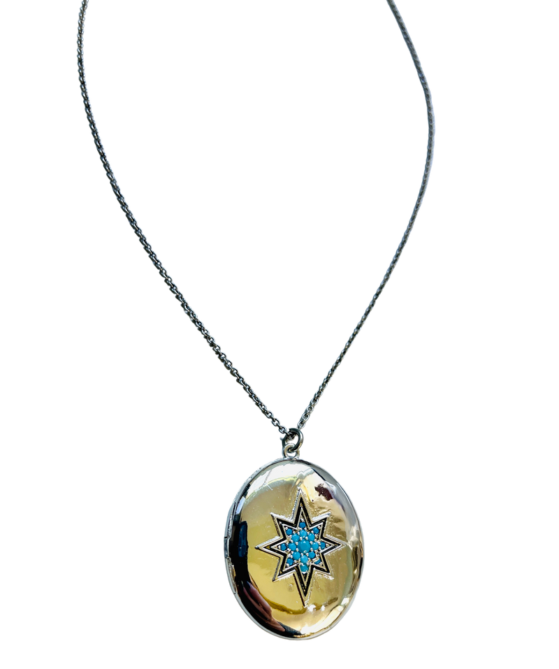 Large Turquoise Starburst Locket Necklace