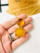 Yellow Honey Jade and Glass Necklace