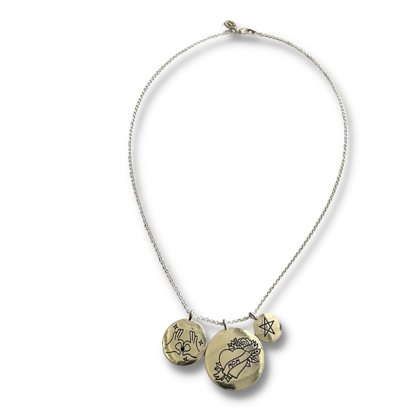Mom, Heart and Star Charm Necklace