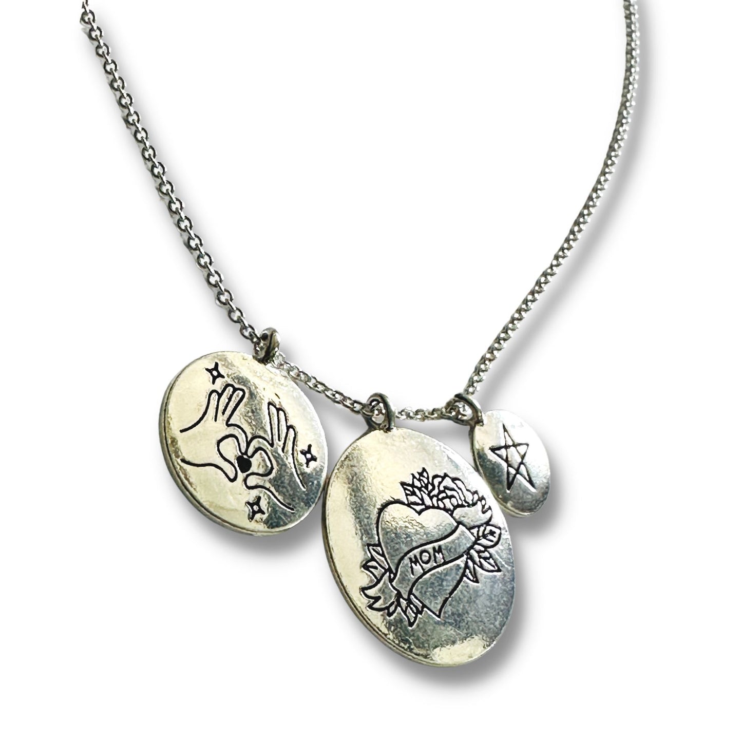 Mom, Heart and Star Charm Necklace