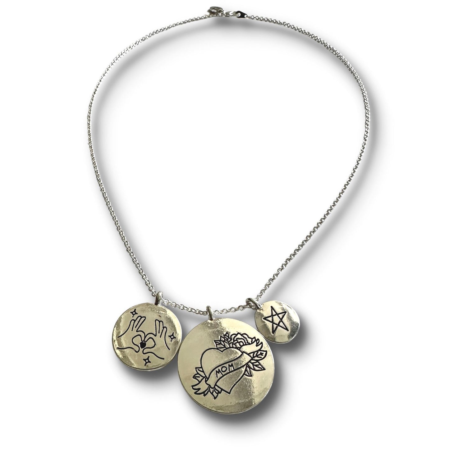 Mom, Heart and Star Charm Necklace