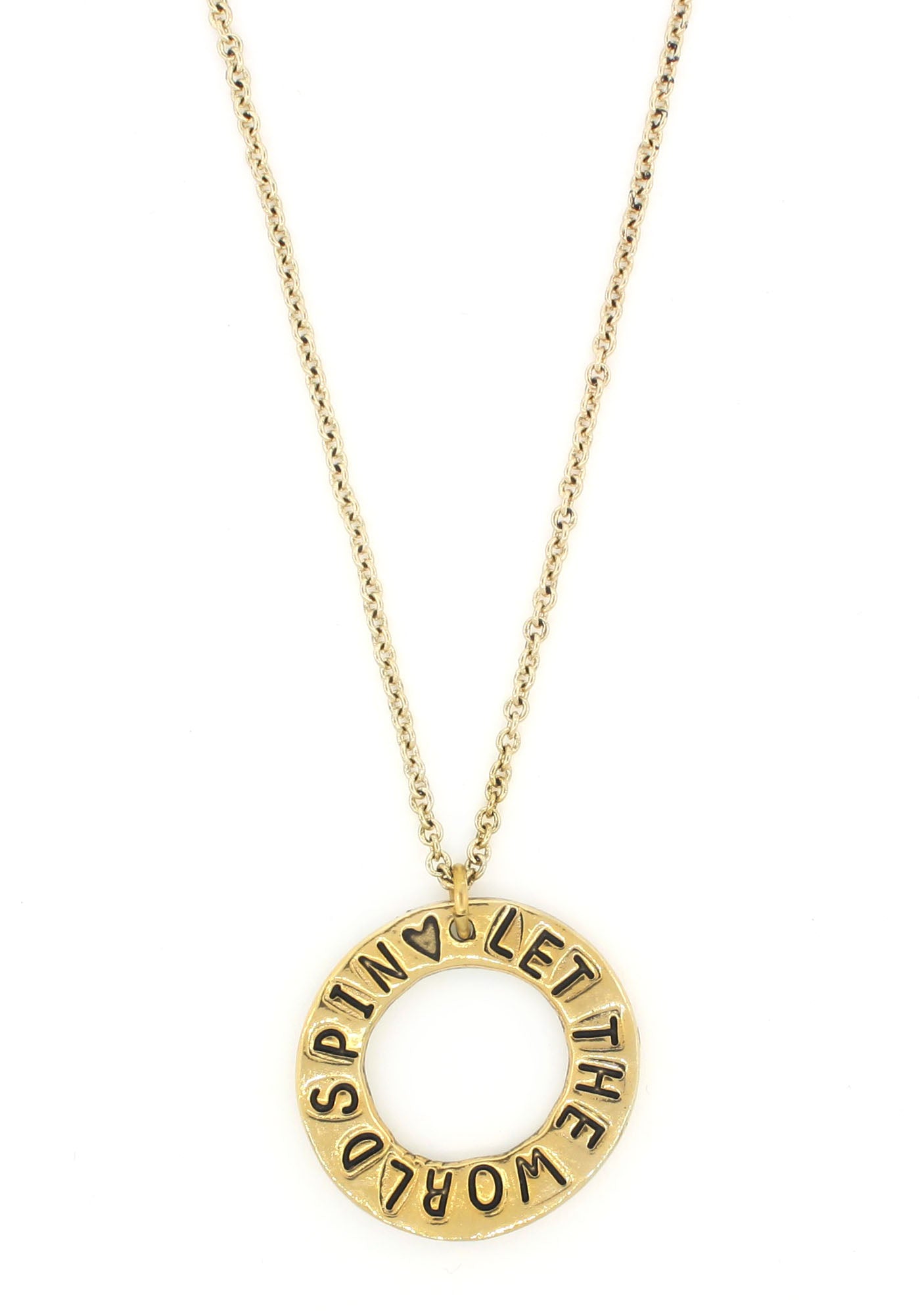 Let the World Spin Open Circle Hand Stamped Necklace