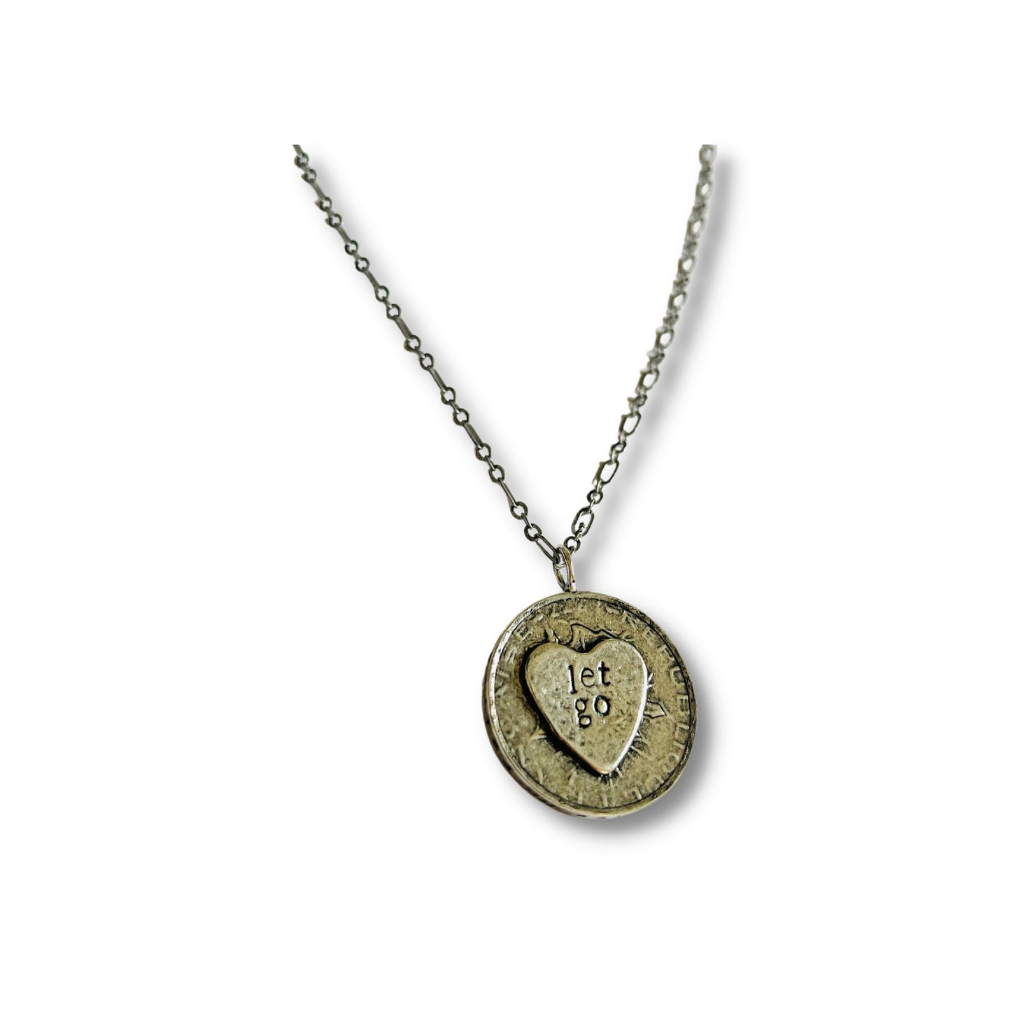 Let Go Hand Stamped French Coin Necklace