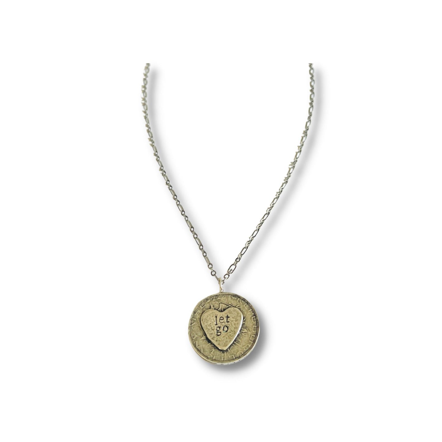 Let Go Hand Stamped French Coin Necklace