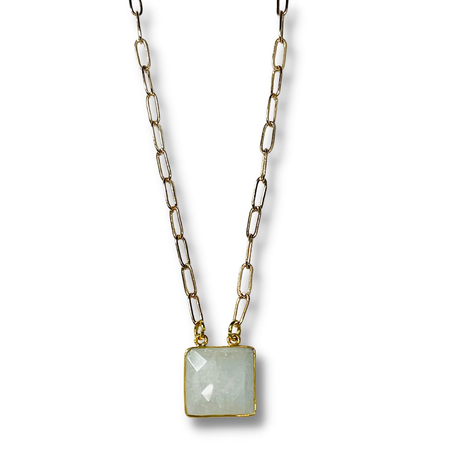 Rainbow Moonstone Bezel Necklace
