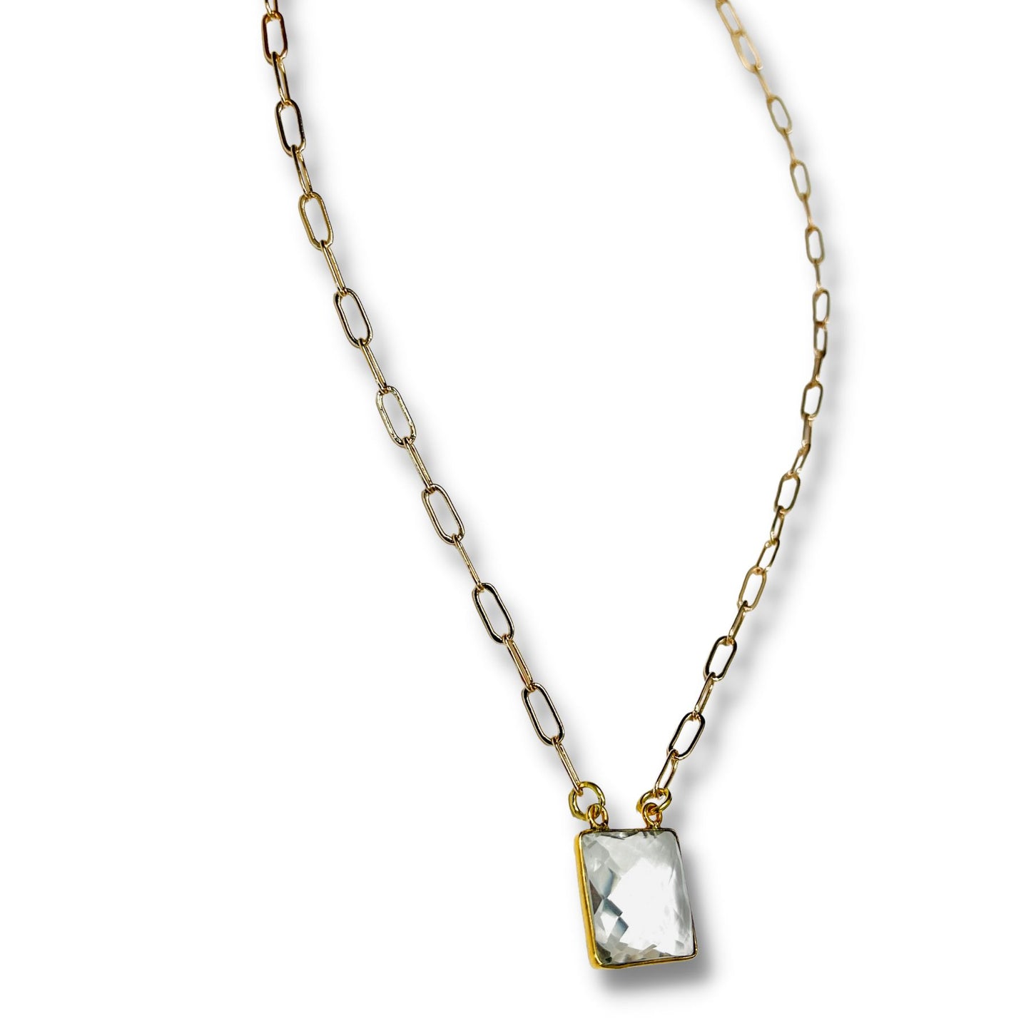 Clear Quartz Bezel Necklace