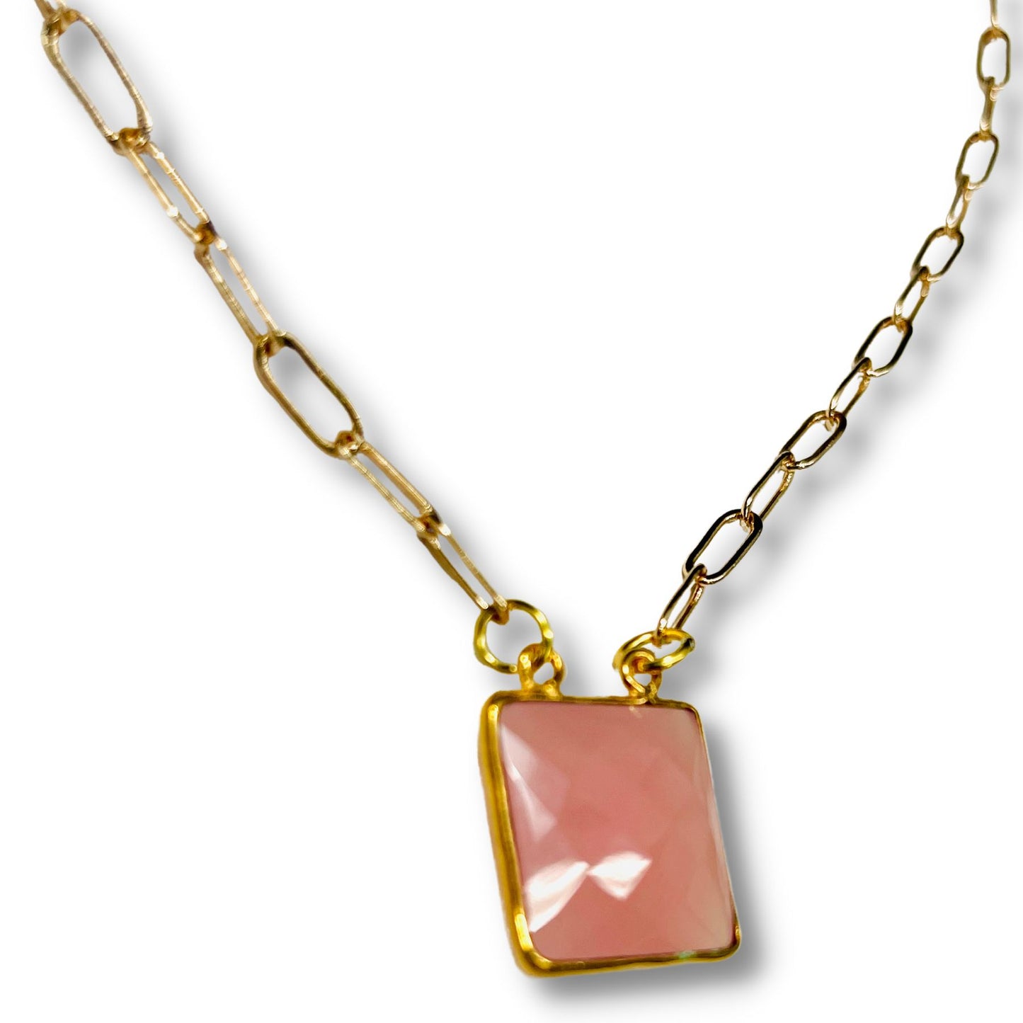 Rose Quartz Bezel Necklace