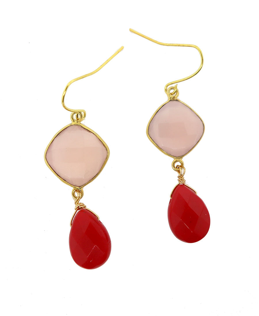 Rose Quartz and Coral Drop Earrings