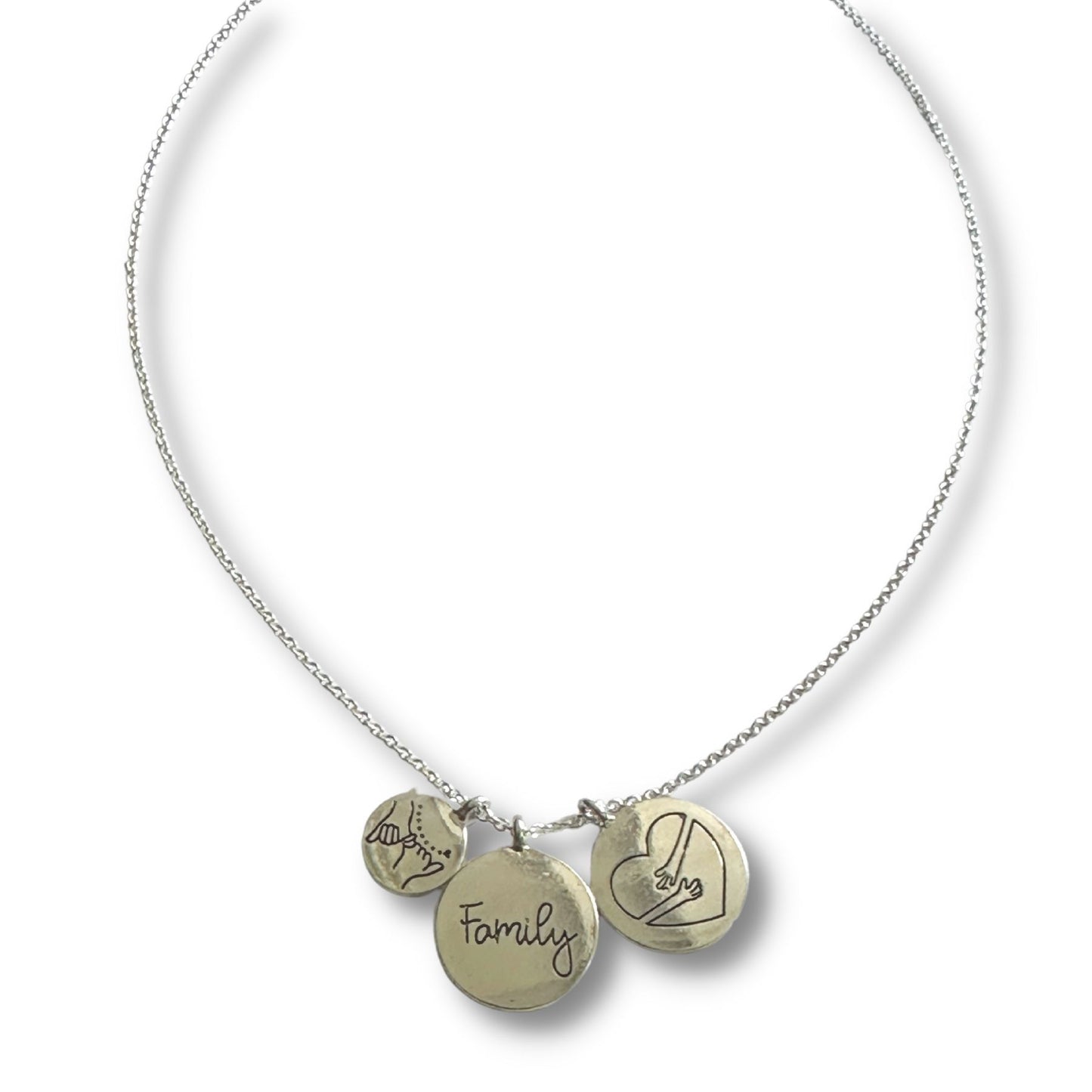 Family Charm Necklace with a Hug and a Pinky Promise