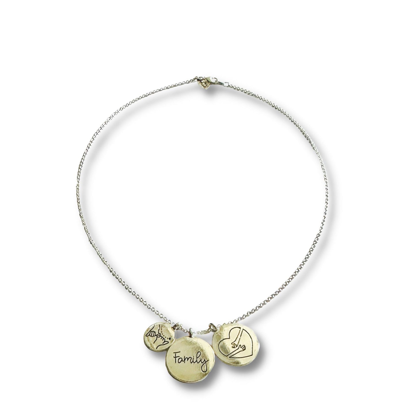 Family Charm Necklace with a Hug and a Pinky Promise