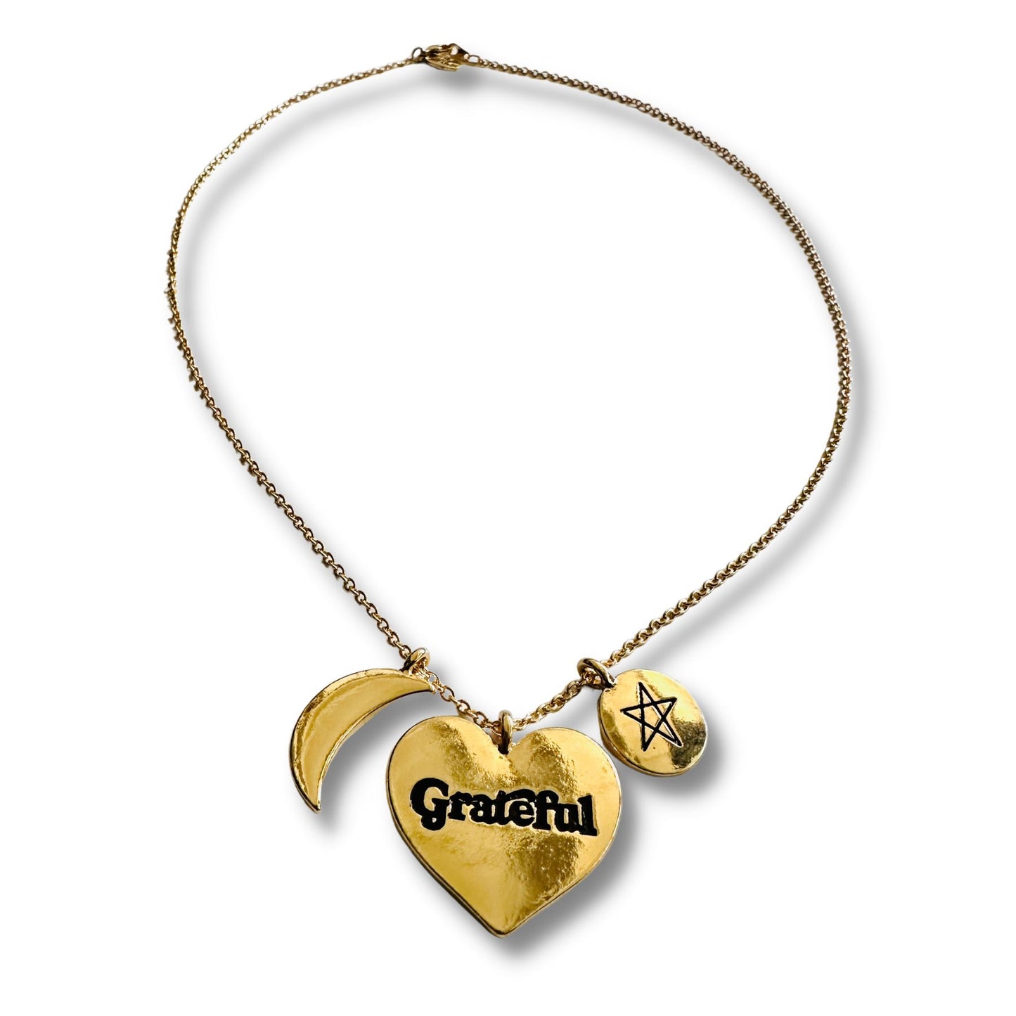 Grateful Heart Necklace with Moon and Stars