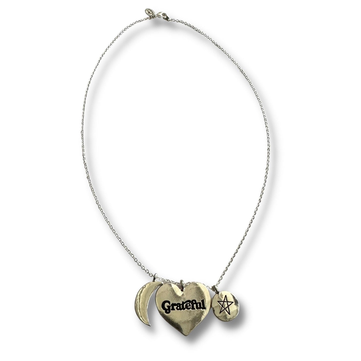 Grateful Heart Necklace with Moon and Stars