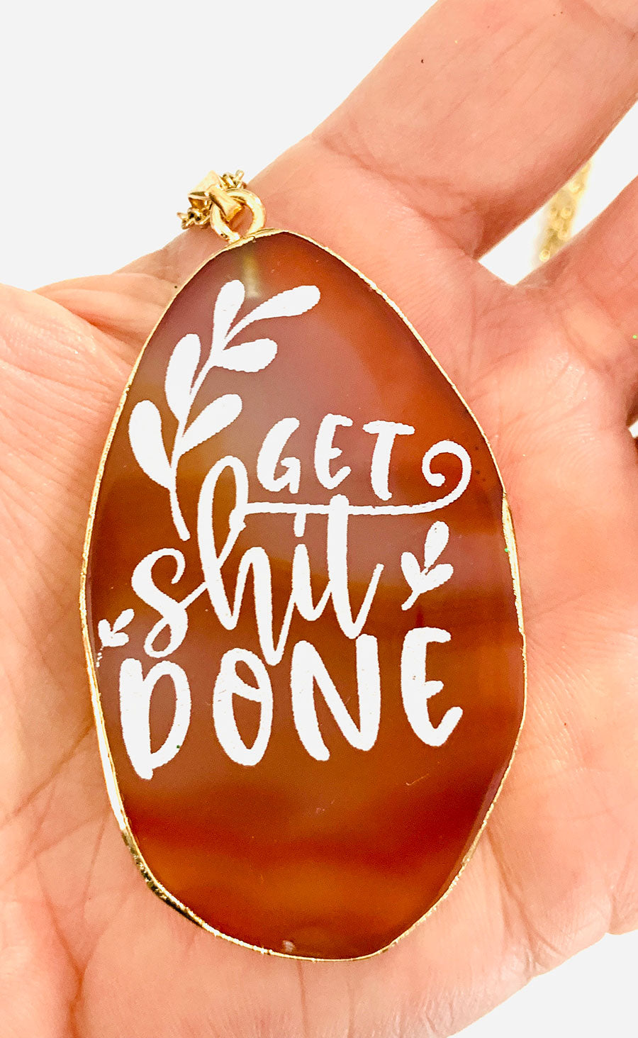 Get Shit Done Agate Slice Necklace