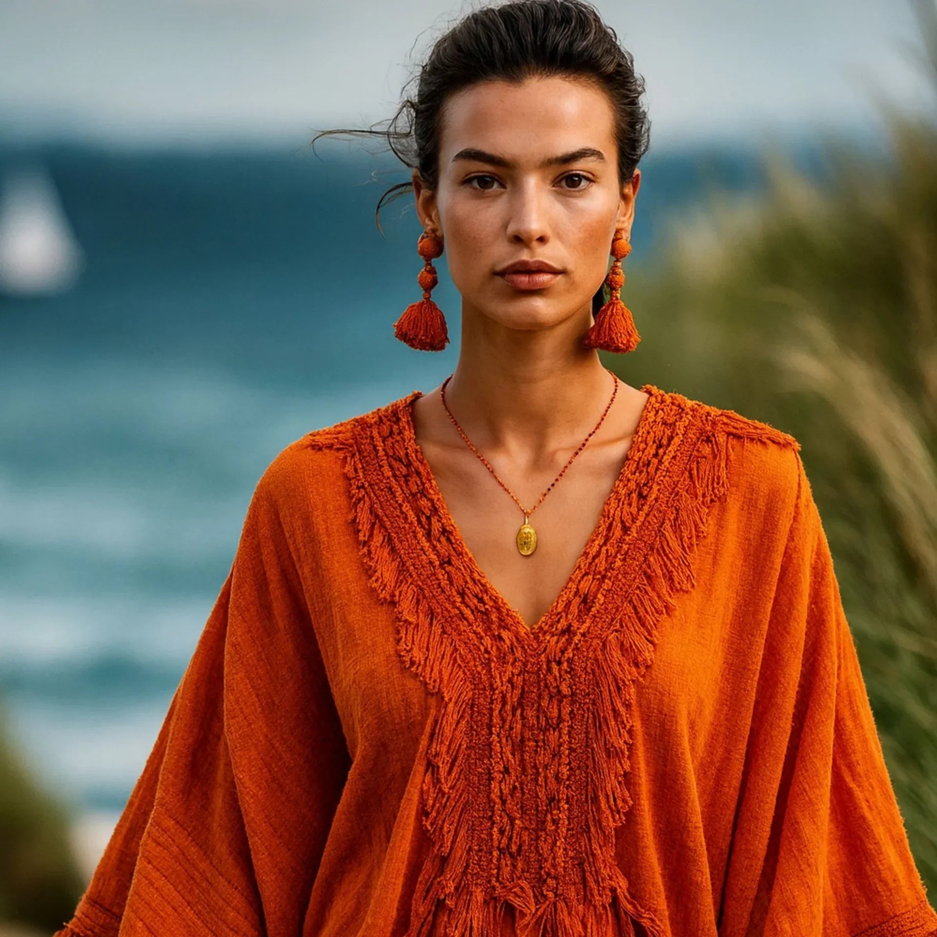 Wire-Wrapped Carnelian & Yellow Agate Pendant Necklace