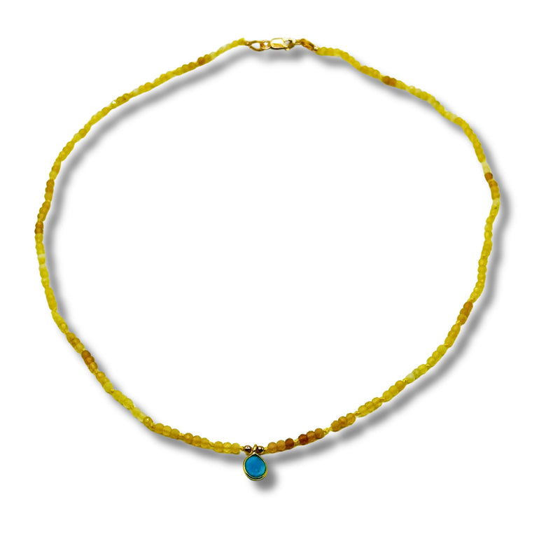 Dainty Yellow Opal with Turquoise Drop Necklace