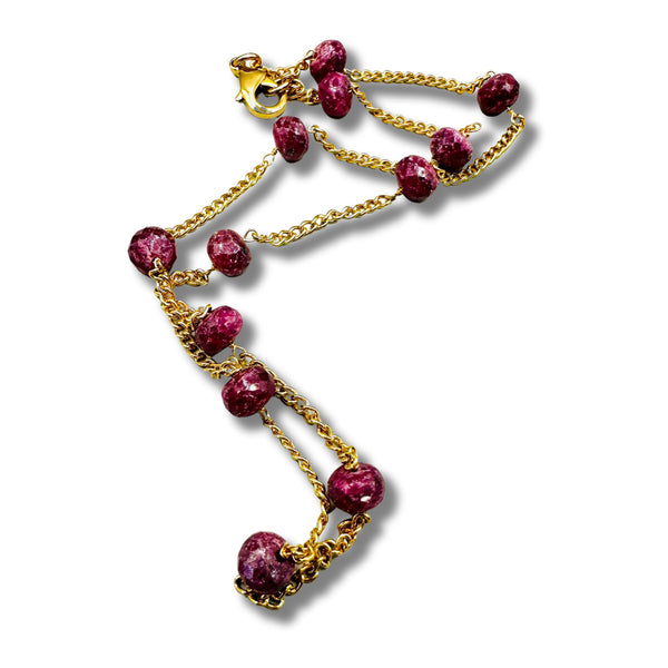 Gold Chain with Genuine Rubies Layering Necklace