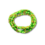 Vibrant Greens and Gold Bracelet, Necklace and Anklet Wrap Handmade