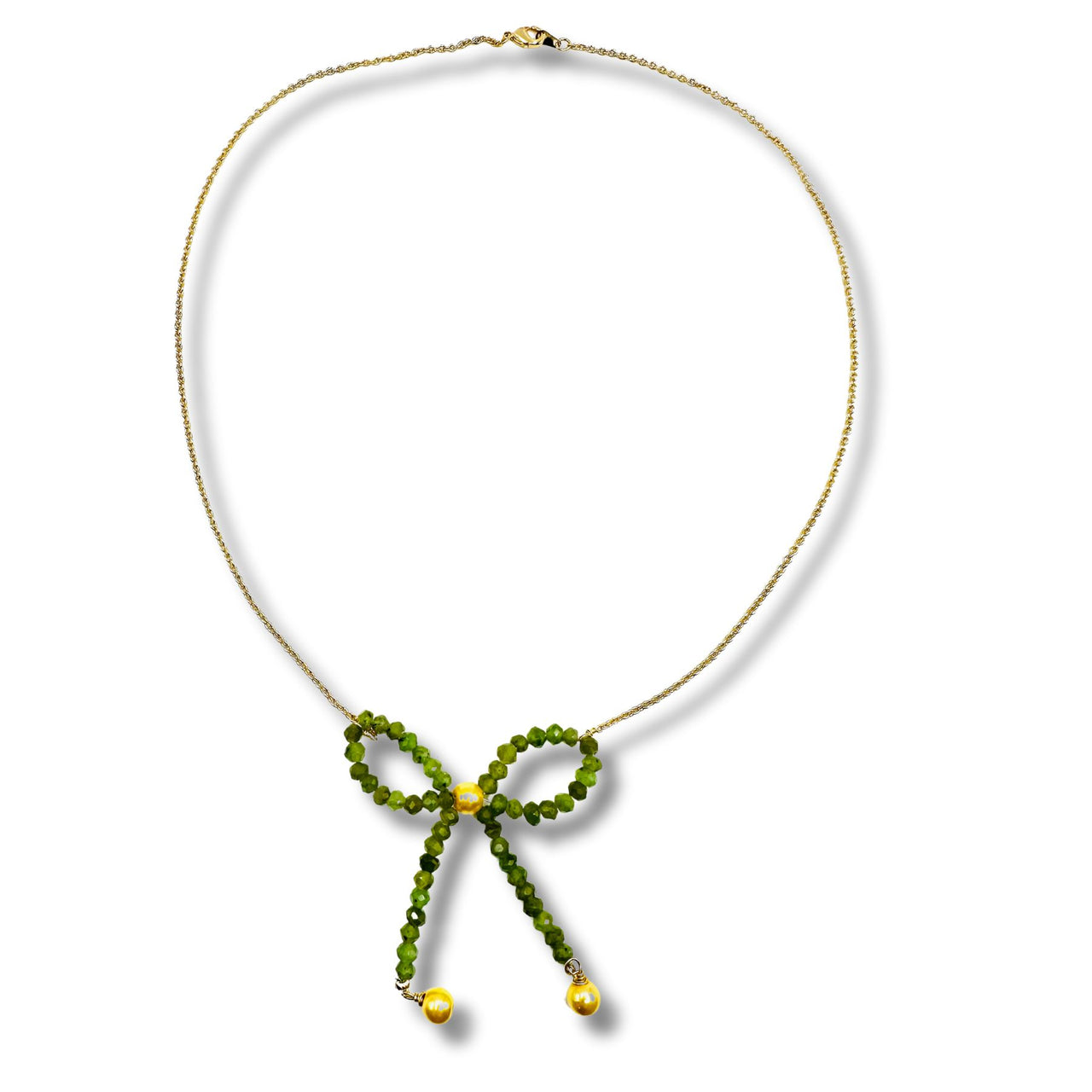 Green Jade Beaded Bow Necklace