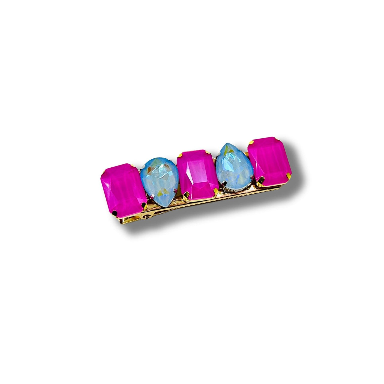 Handmade Fuchsia and Light Blue AB Rhinestone Hair Clip