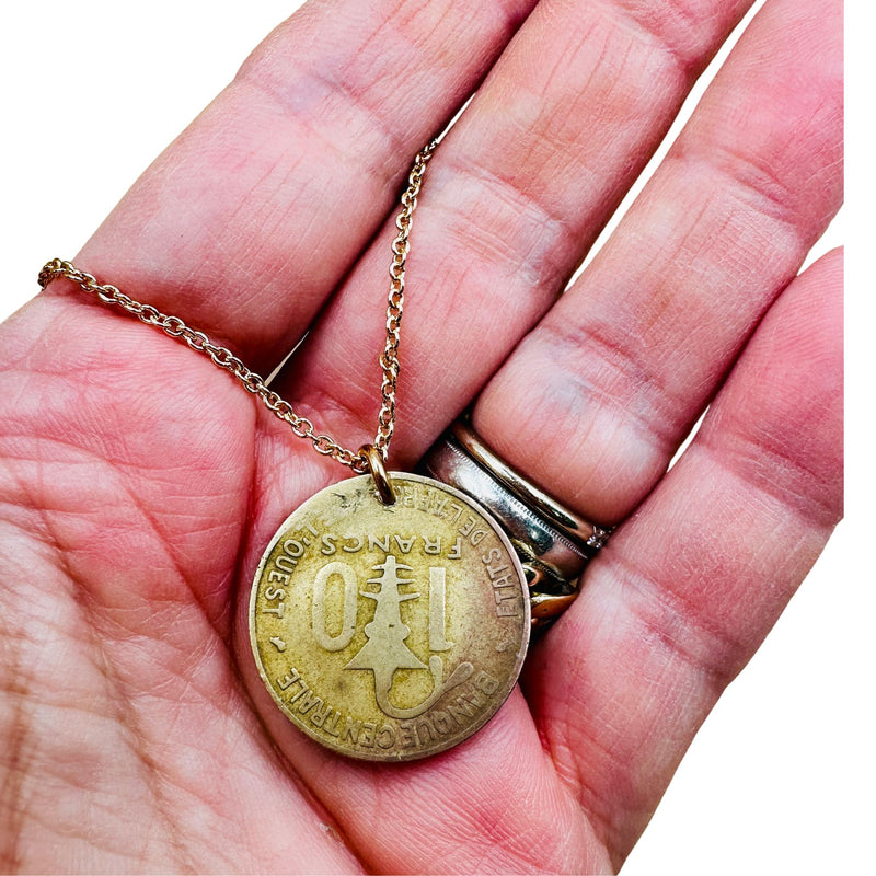 Genuine 1964 French Cameroon Franc Gold Coin Necklace One of A Kind