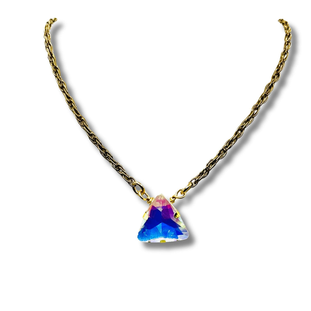 AB Crystal Triangle Rhinestone Gold Statement Necklace