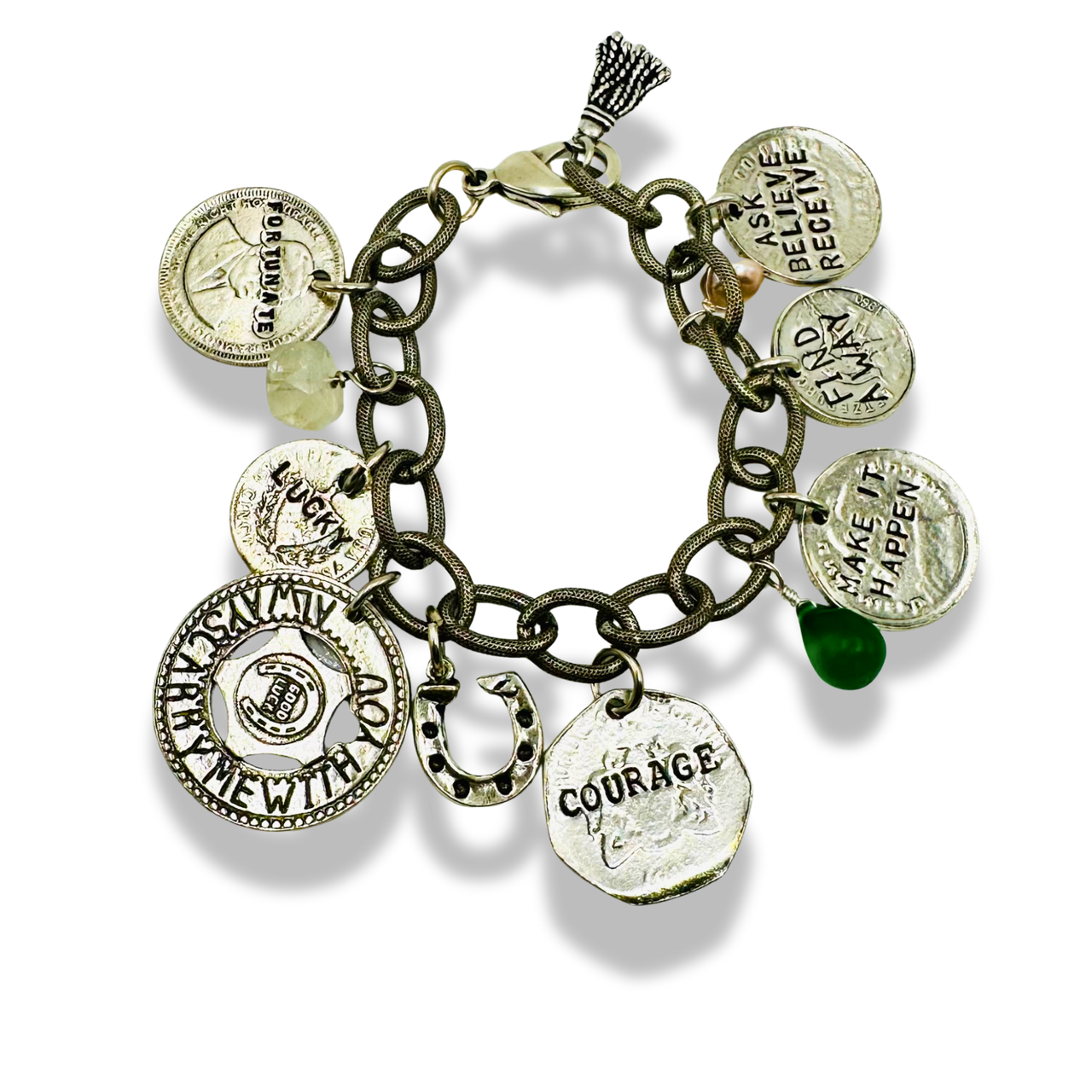 Courage & Good Luck Handmade Sterling Silver-Plated Charm Bracelet
