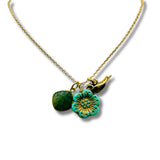 Vintage Turquoise Flower Necklace with Bird and Emerald