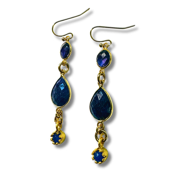 Sapphire, Lapis and Amethyst Gemstone Drop Earrings