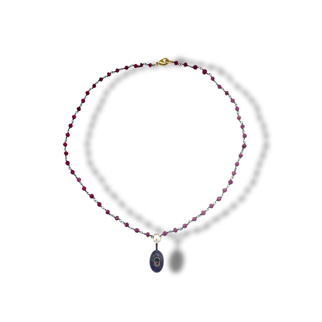 Wire Wrapped Ruby and Amethyst Stone Pendant Necklace