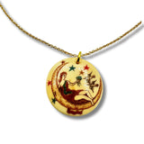 Hand Painted Bone Pendant Woman Sitting on The Moon Necklace