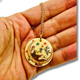 Hand Painted Bone Pendant Woman Sitting on The Moon Necklace