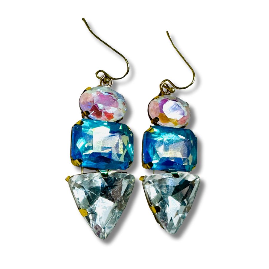 Statement Radiant Blues and Clear AB Rhinestone Drop Earrings