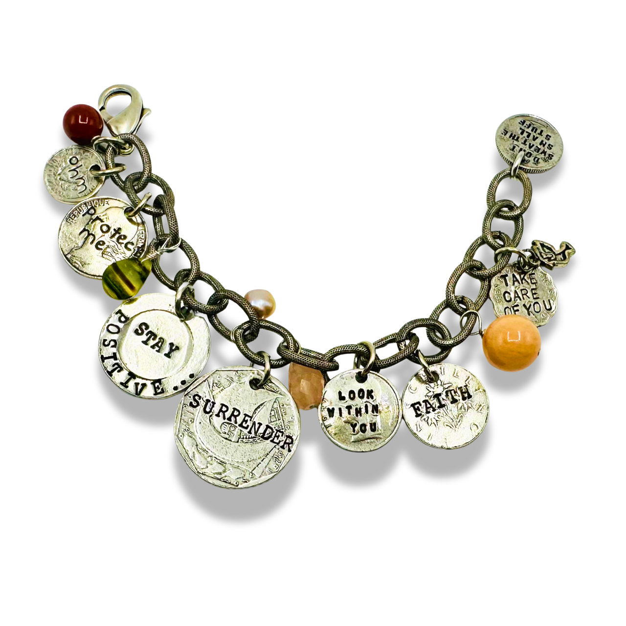 Stay Positive & Look Within Handmade Silver Charm Bracelet