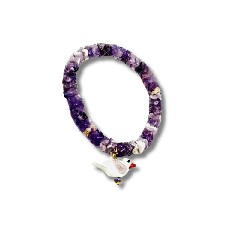 Amethyst Snake Beads with Glass White Bird Charm