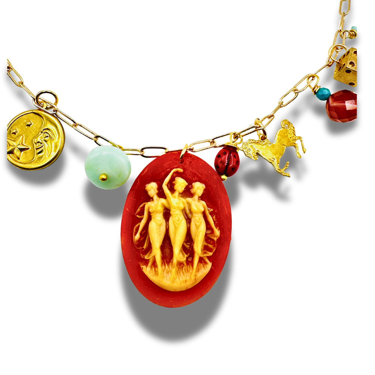 Three Graces Resin Cameo Charm Conversation Necklace